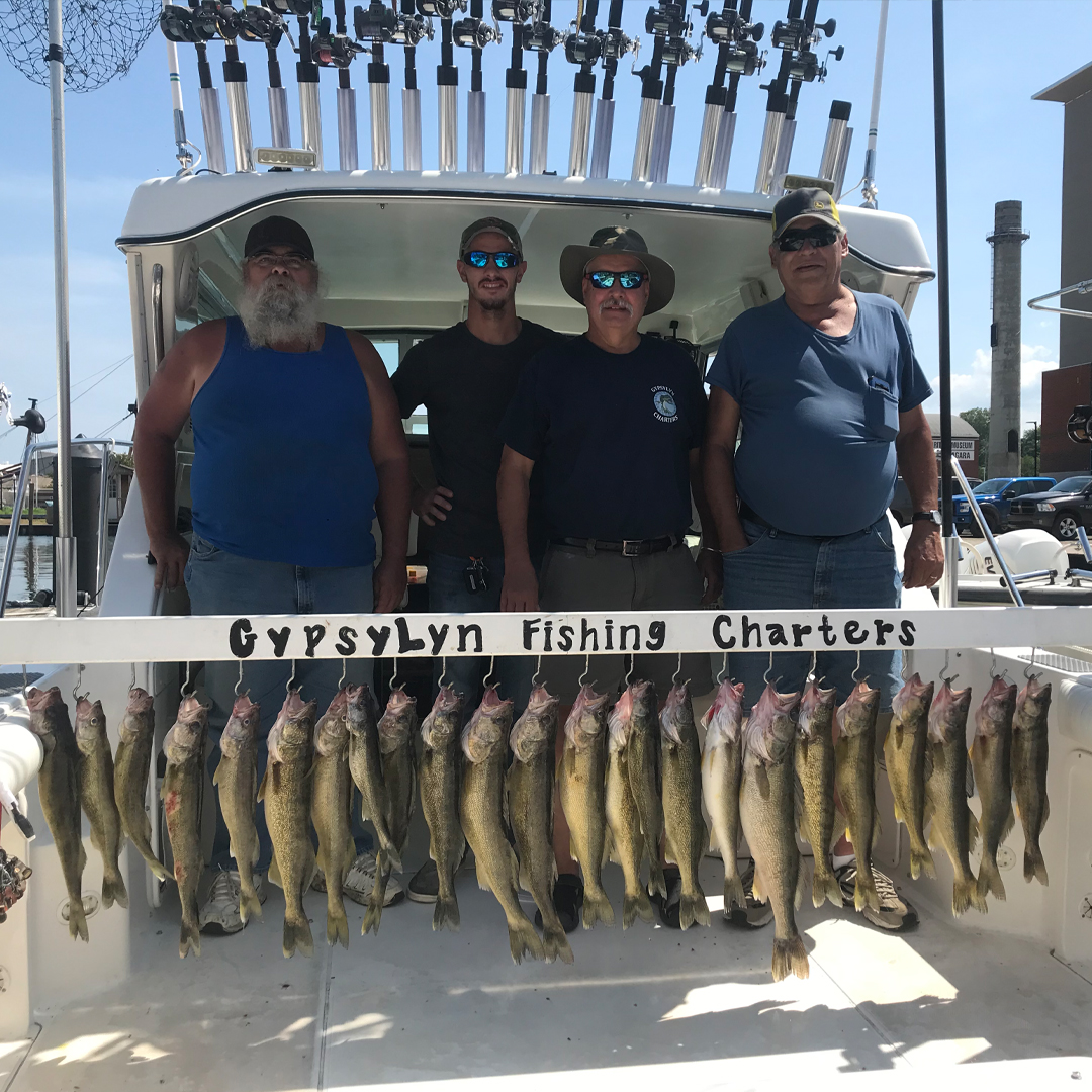 family with walleye catch