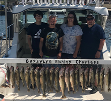 friends and family standing with their fish